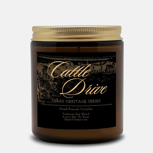 Texas Cattle Drive Candle Amber Jar (9oz Hand-Poured)