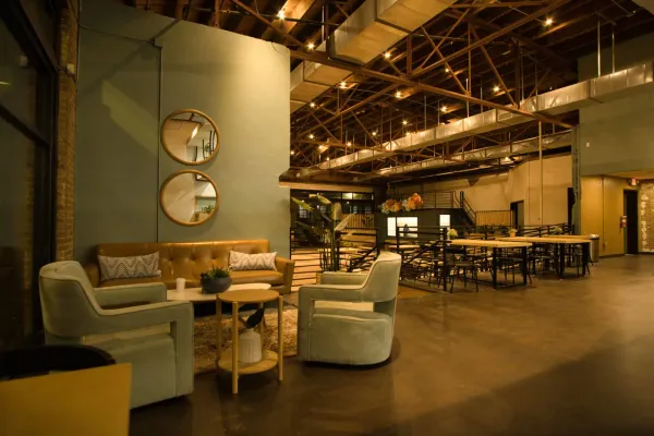 Lounge area inside Glory Bell Coffee shop, the largest coffee shop in Waco Texas